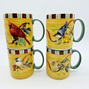 4 Lenox Winter Greetings Everyday Bird Mugs Goldfinch Cardinal Nuthatch Chickade